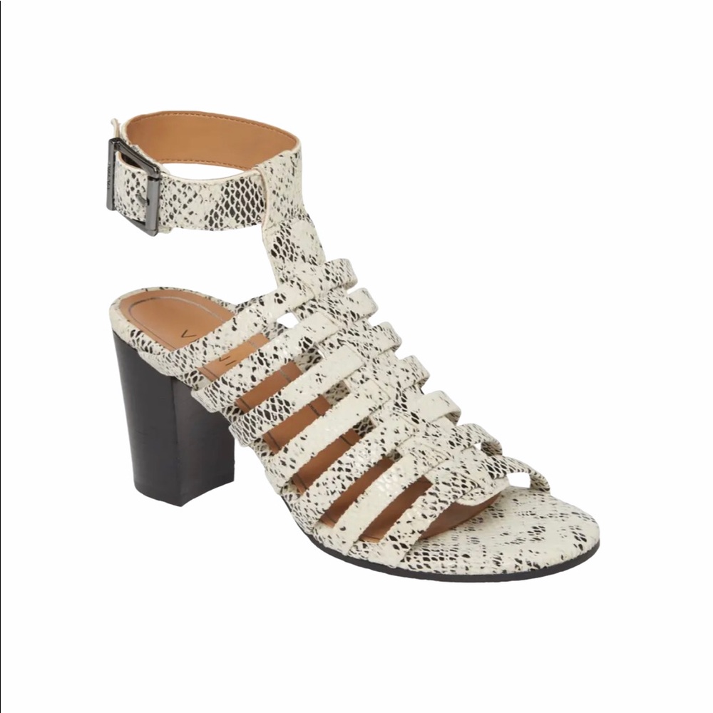 Vionic Cage Sandal, White/Black Snake Print, Sz 9
